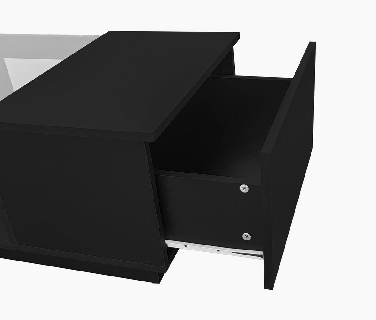 COUCHTISCH aus Spanplatte 100x50x35,5 cm Schwarz mit LED-Beleuchtung, App-Steuerung und 2 Schubladen - Schwarz, Holzwerkstoff (100/50/35.5cm) - Modfu