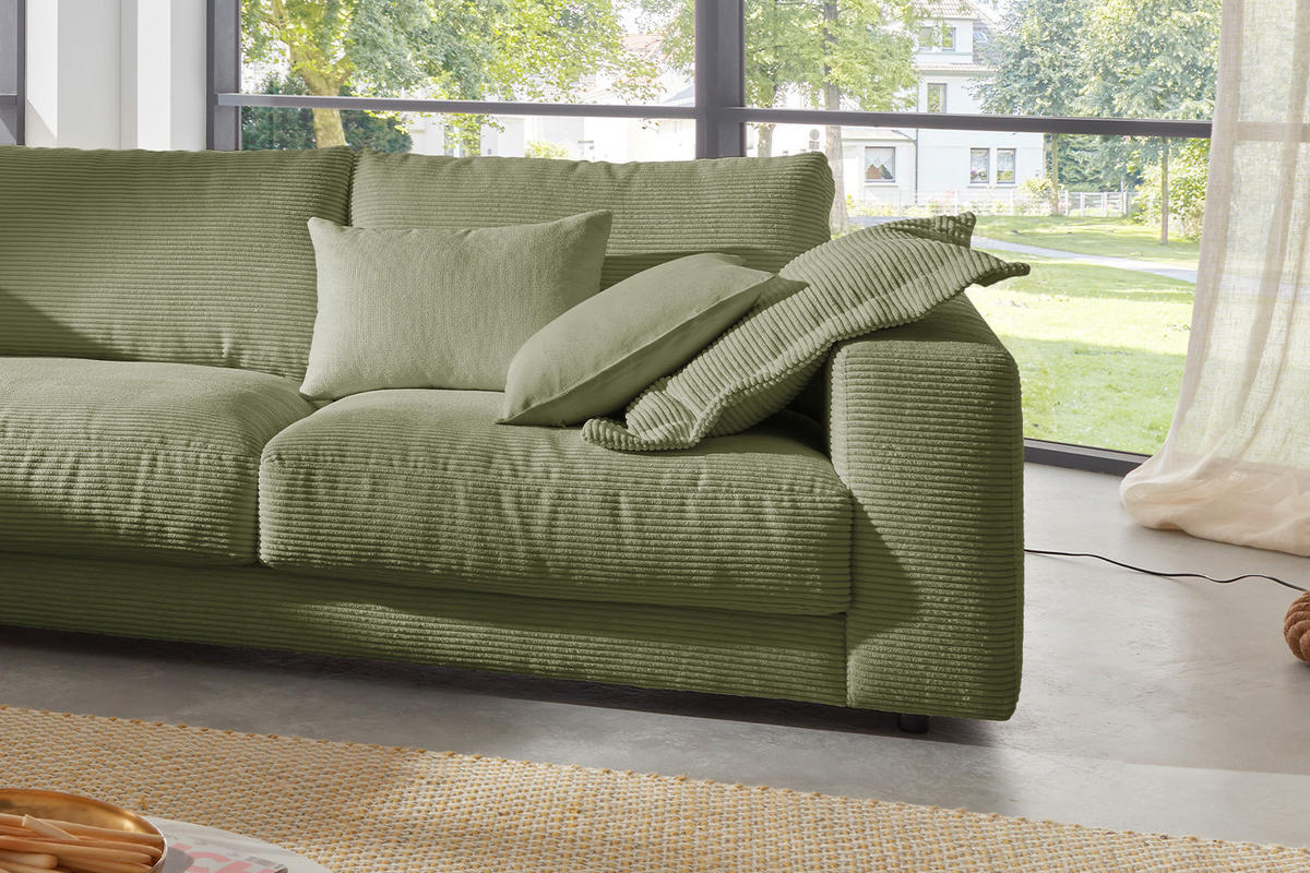 ECKSOFA MADELINE Grün Cord - Schwarz/Grün, Kunststoff/Textil (325/224cm) - KAWOLA