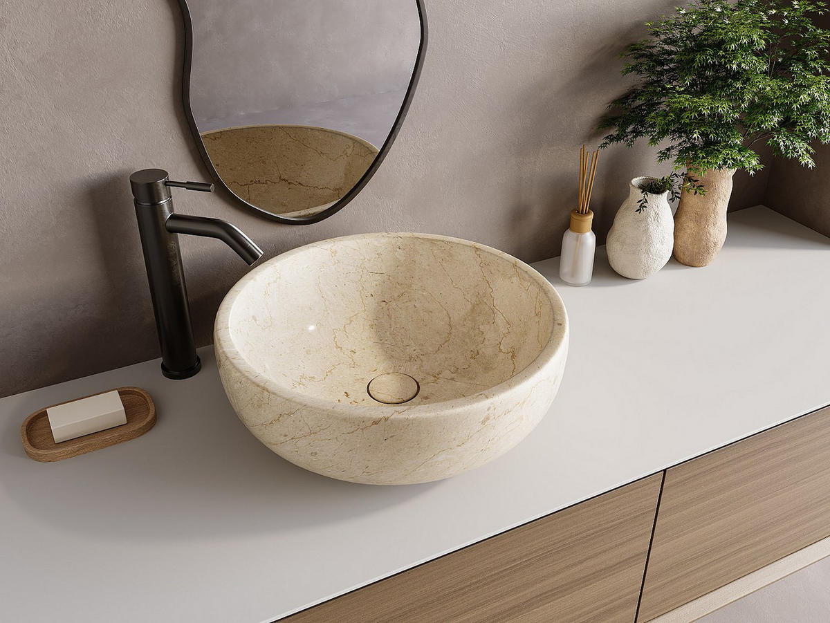 AUFSATZWASCHBECKEN aus Marmor - Cremefarben - 40 cm - LAVINO - Creme, Stein (40/15/40cm) - Vente-Unique