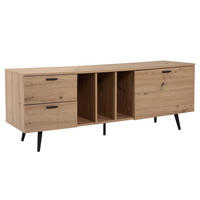 TV-LOWBOARD mit Eiche-Dekor, Tür und Schubladen, kompakte Aufteilung, Braun 150x40x55 cm - Schwarz/Braun, Holzwerkstoff/Metall (150/55/40cm) - KADIMA DESIGN