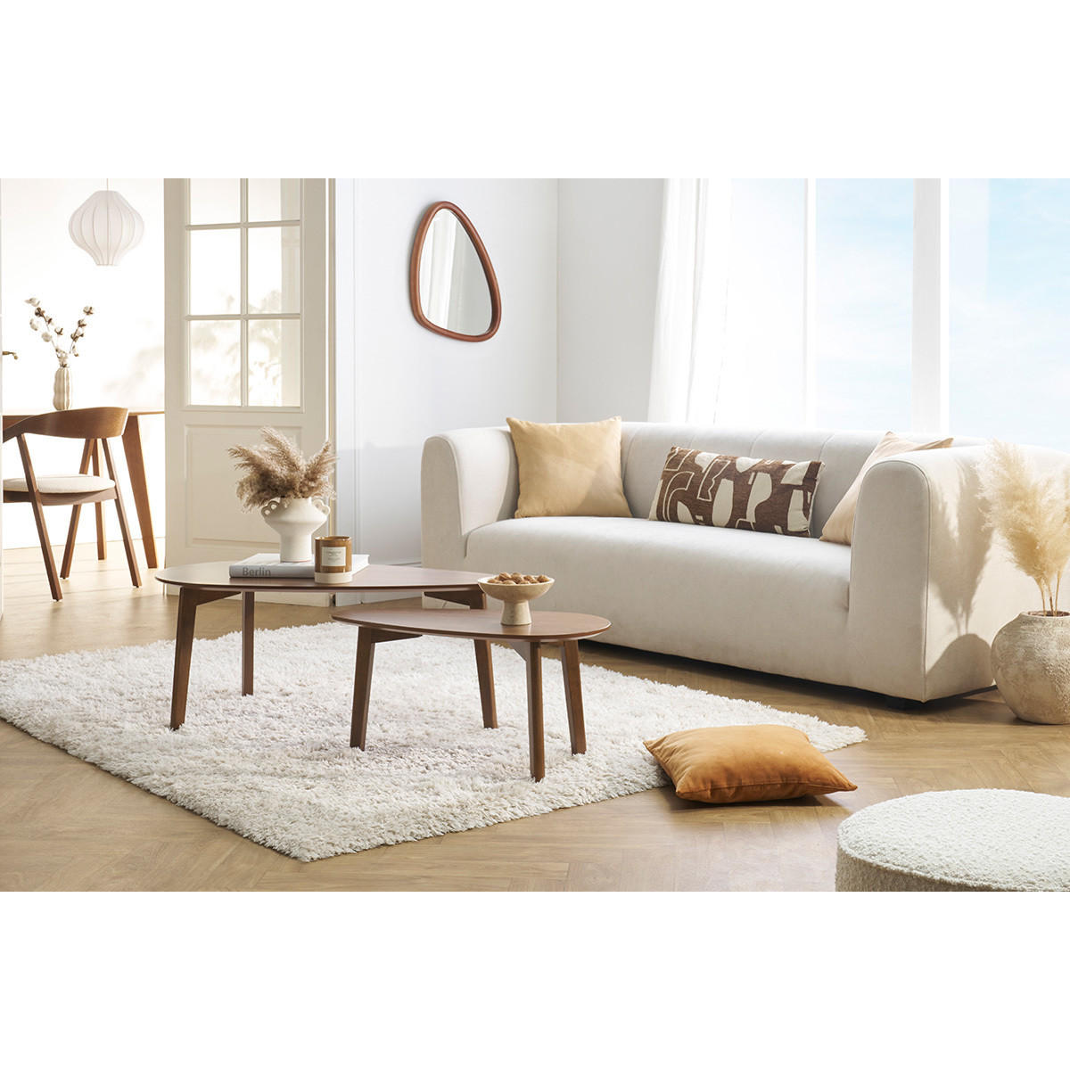 COUCHTISCH 2er-Set Nussbaumholz ARTIK - Walnussfarben, Holz (100/50/40.5cm) - Miliboo