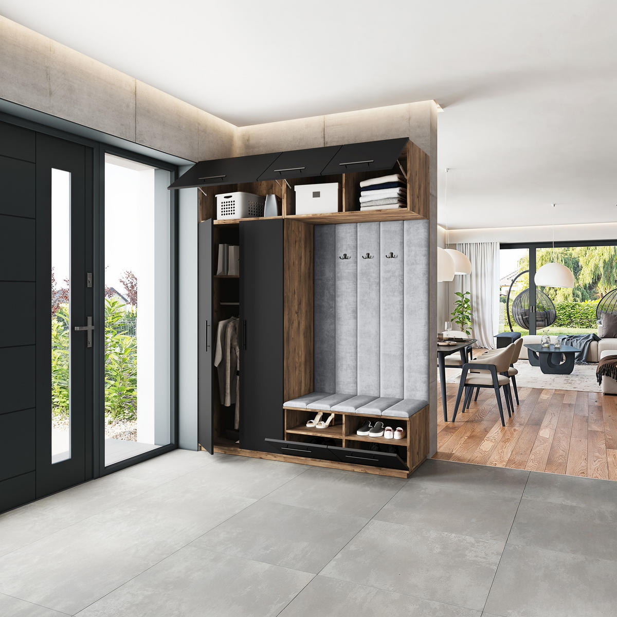 GARDEROBENSCHRANK REMA 180/240/60 cm Modern Eichefarben - Eichefarben/Schwarz, Holzwerkstoff (180/240/60cm) - MASSENO