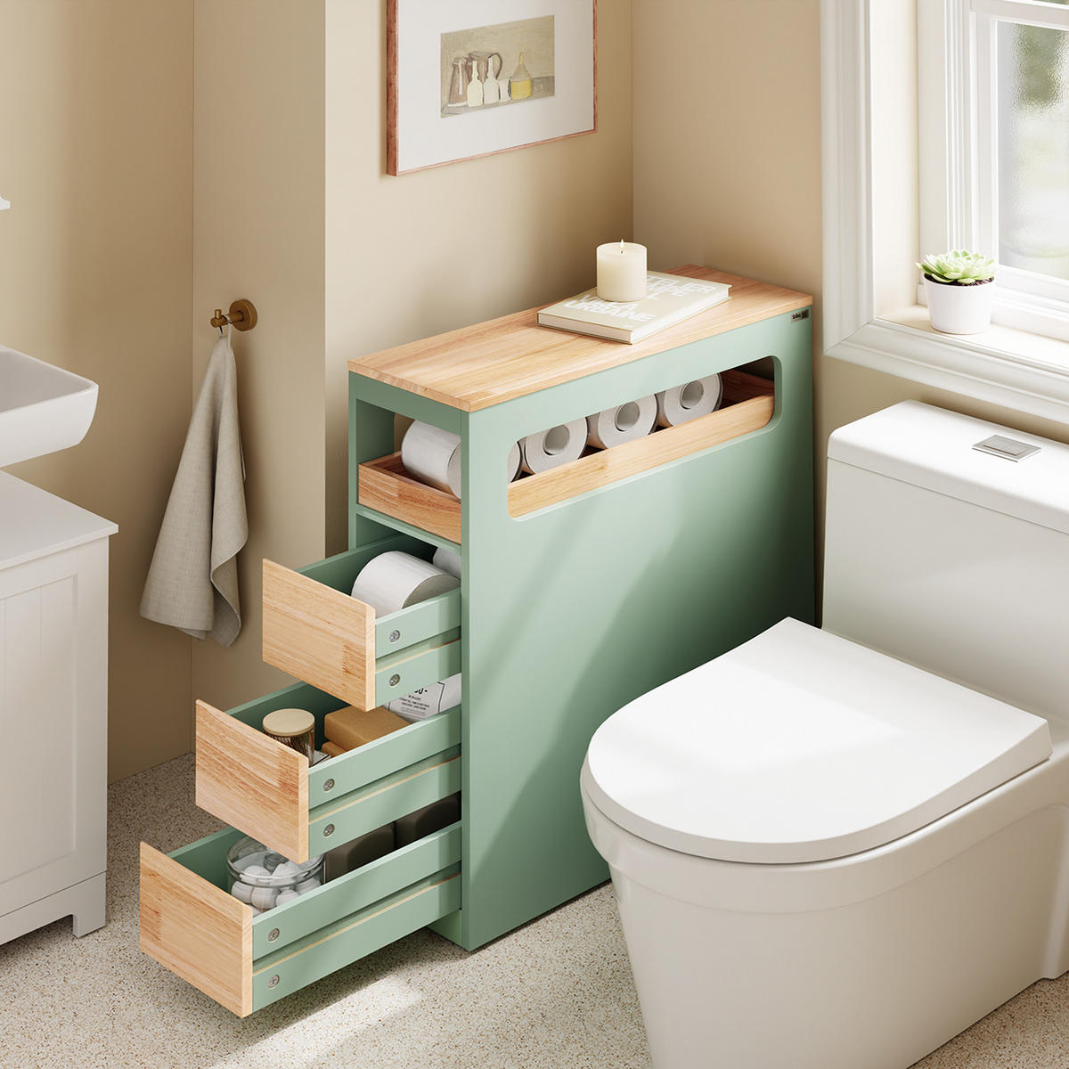 NISCHENREGAL mit Rollen, Grün - Grün, Holz/Holzwerkstoff (23/82/65cm) - SoBuy