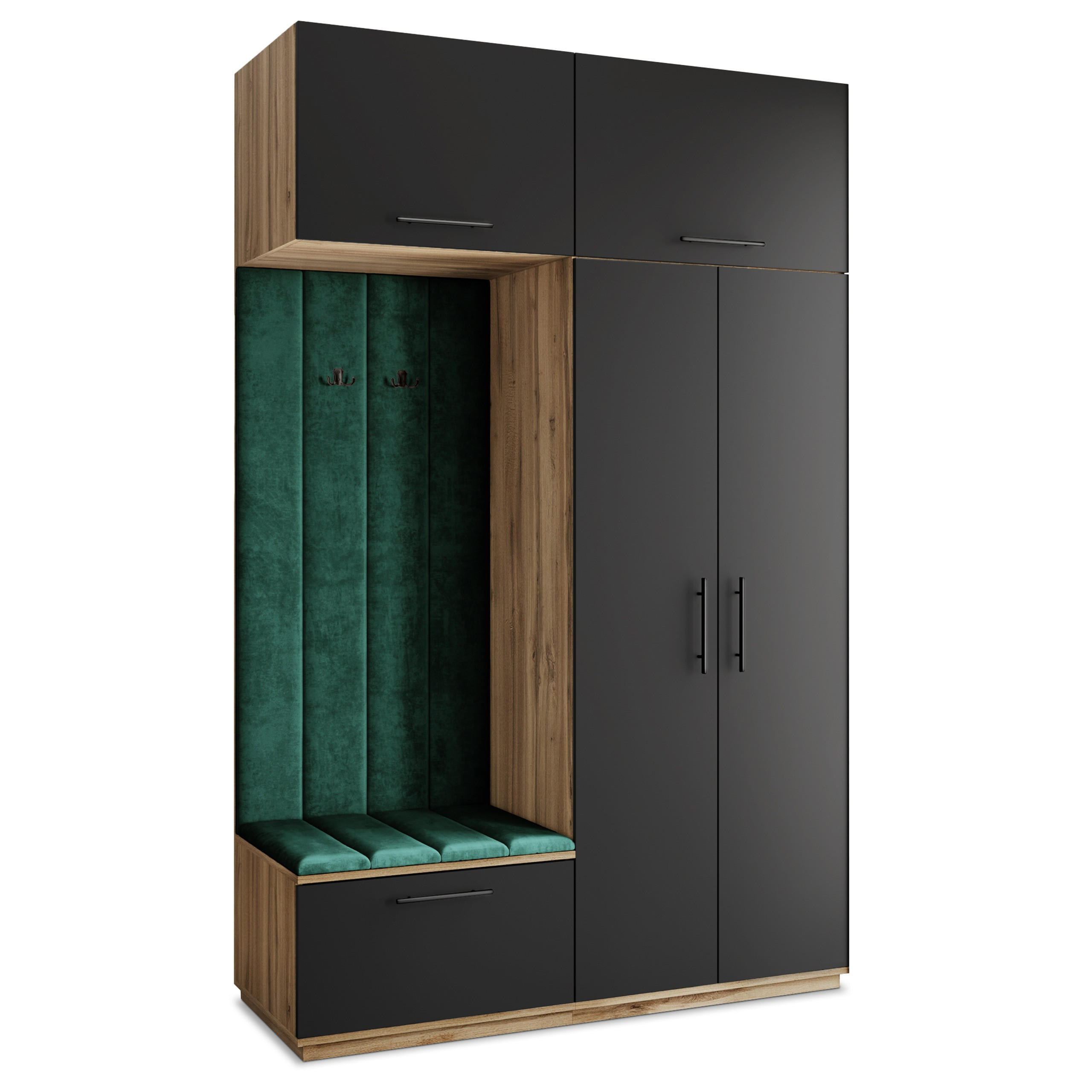 Masseno Garderobenschrank Eiche Wotan, Schwarz, Grün 150x240x60 cm