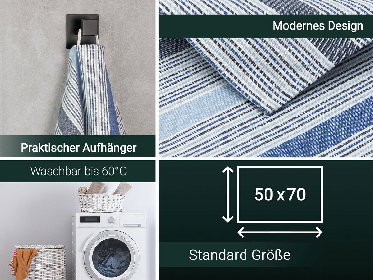 GESCHIRRTÜCHER, 5er-Set, 50x70 cm, 100% Baumwolle, Blau - Blau, Textil (50/70cm) - Zollner