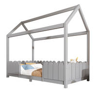 KINDEREINZELBETTEN aus Massivholz 90x200 cm in Grau mit Rausfallschutz & Lattenrost - Grau, Holz (90/200cm) - Modfu