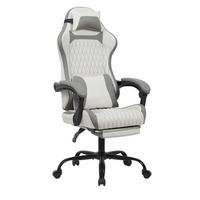 GAMING-STUHL weiß mit Rautensteppung, Fußstütze, Nacken- und Lendenkissen, höhenverstellbar - Weiß, Leder (54/124/62cm) - BRILVERDE