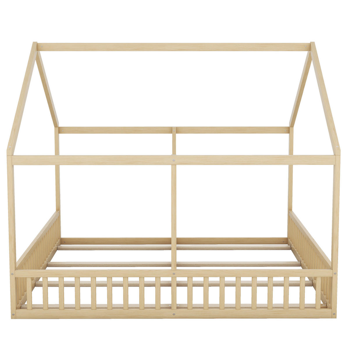 HOLZBETT 2 x 90/200 cm natur mit Dachgestell und Schutzgitter - Naturfarben, Holz (90/200cm) - BEAOK