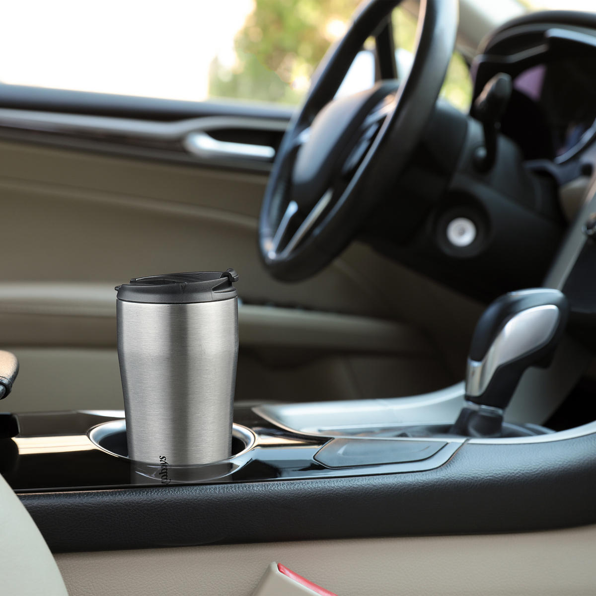 THERMOBECHER - Silberfarben, Kunststoff/Metall (0.4L) - Relaxdays