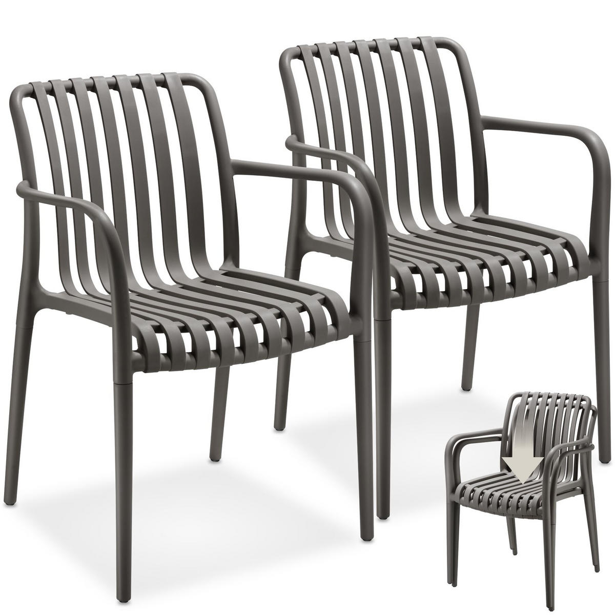 GARTENSTÜHLE 2er Set Alcudia,54,5 x 58 x 80,5 cm, Belastbarkeit 120 kg, anthrazit - Anthrazit, Kunststoff/Textil (54.5/80.5/58cm) - tectake