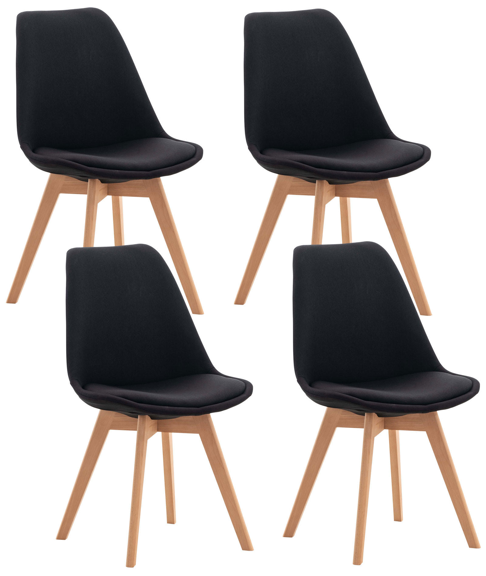 STUHL 4er Set Stoff schwarz - Eukalyptusholzfarben/Schwarz, Holz/Textil (49/83/50cm) - CLP