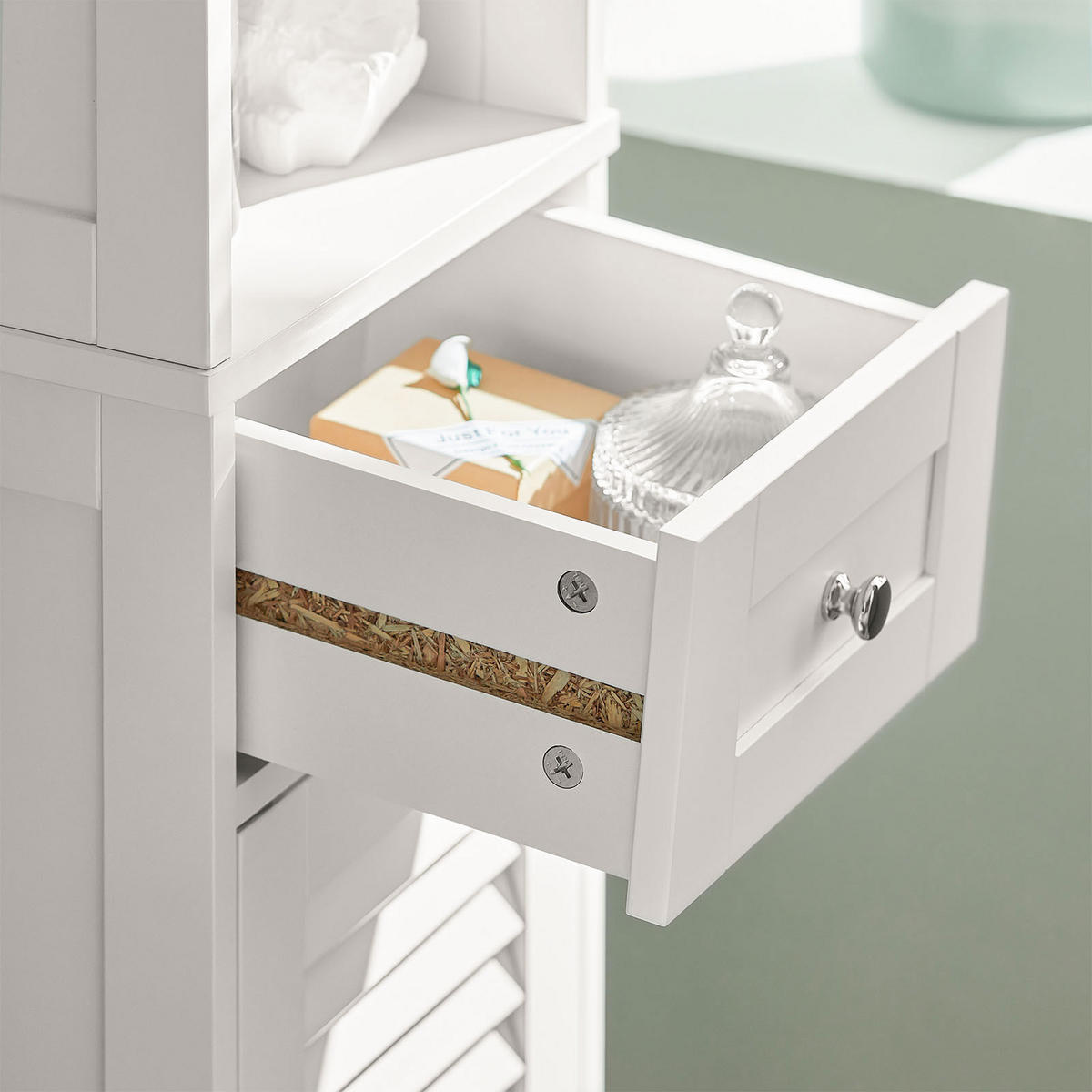 HOCHSCHRANK mit Schubladen 32x170x30cm Weiß - Weiß, Holzwerkstoff (32/170/30cm) - SoBuy