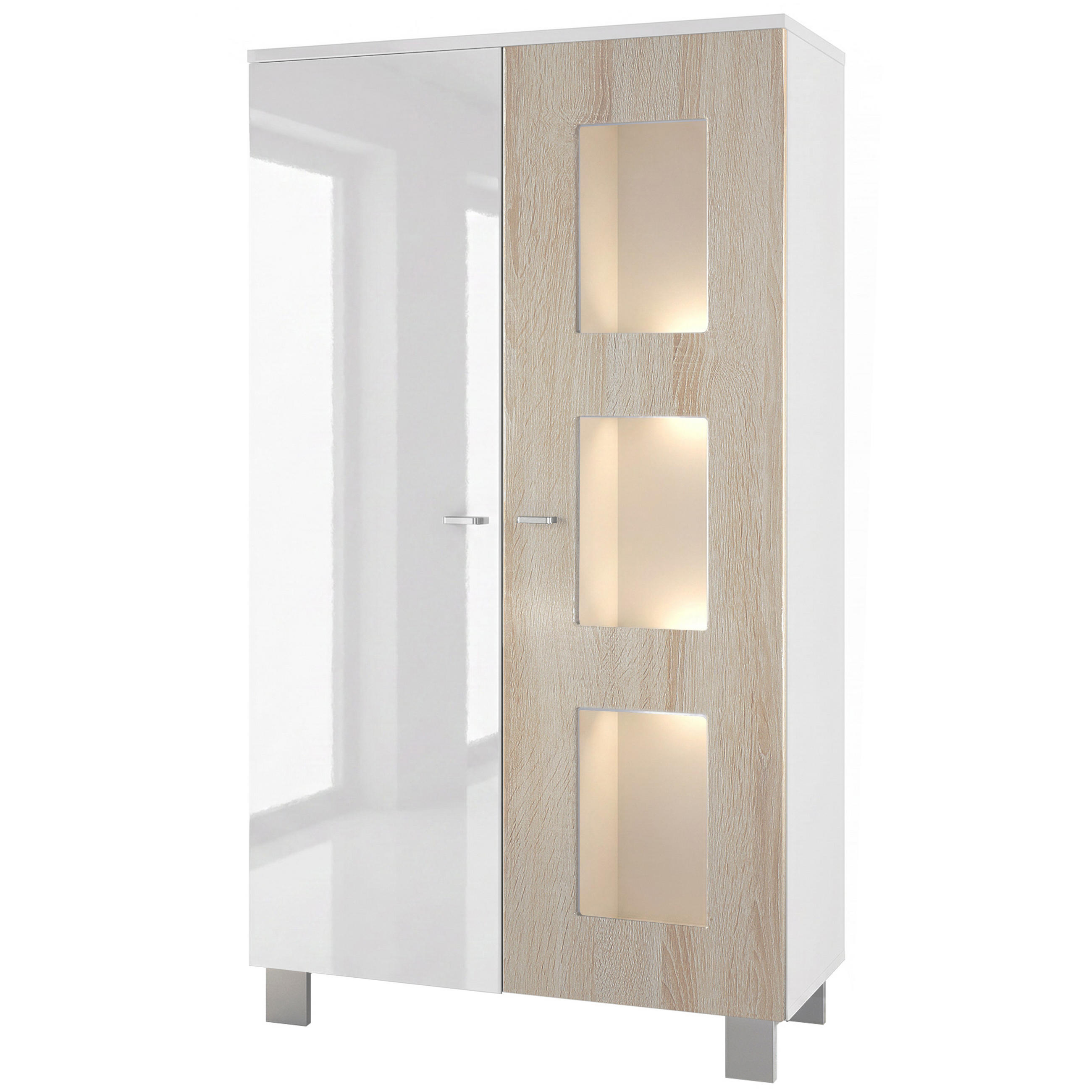 VITRINE Denjo Tür in Eiche sägerau - Eiche San Remo, Holzwerkstoff (71/129/35cm) - Vladon