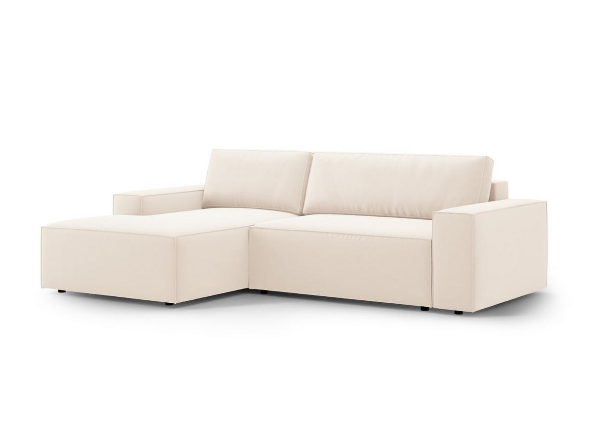 ECKSOFA ausklappbar links mit Container Jodie aus Samt leichtes beige 3 Sitzplätze - Creme, Textil (246/151cm) - Micadoni