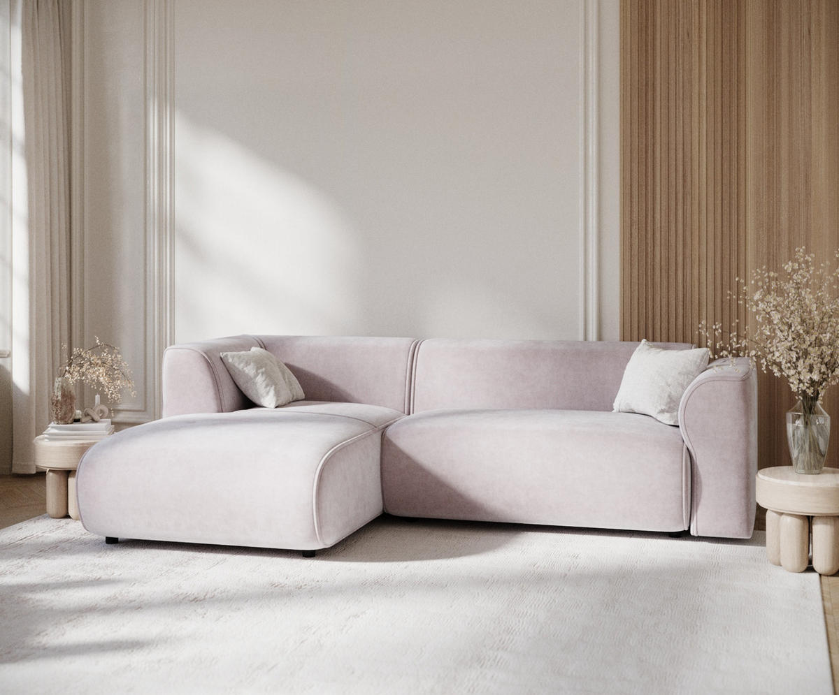 ECKSOFA Melani Lila Samtstoff - Flieder/Schwarz, Holz/Holzwerkstoff (253/153cm) - Maison de Reve