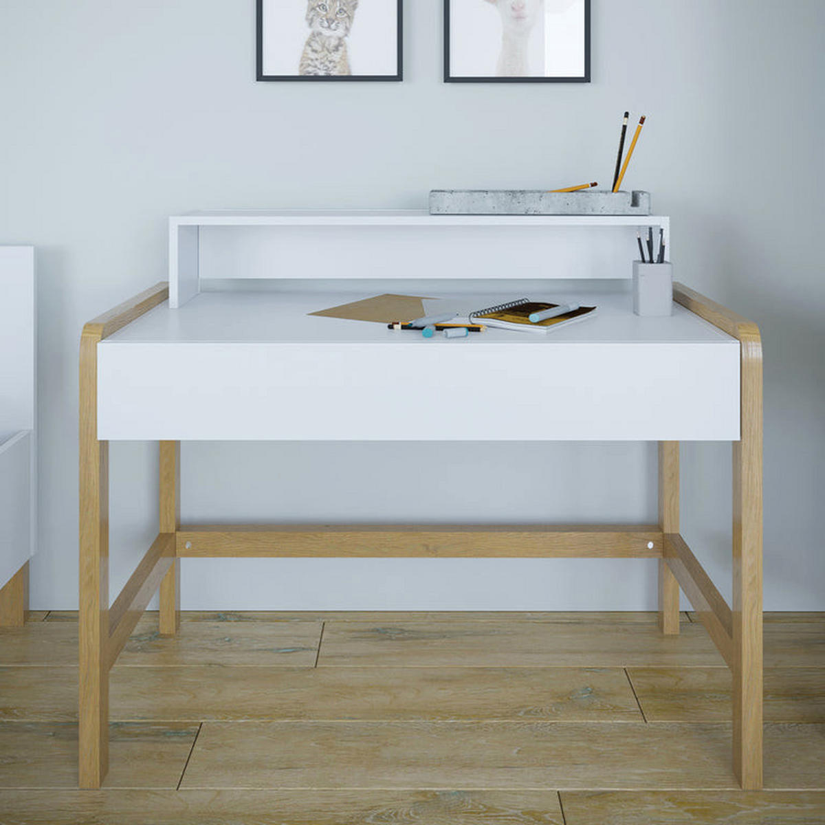 SCHREIBTISCH Weiß und Holz - Weiß, Holzwerkstoff (100/60/76cm) - Petits-meubles