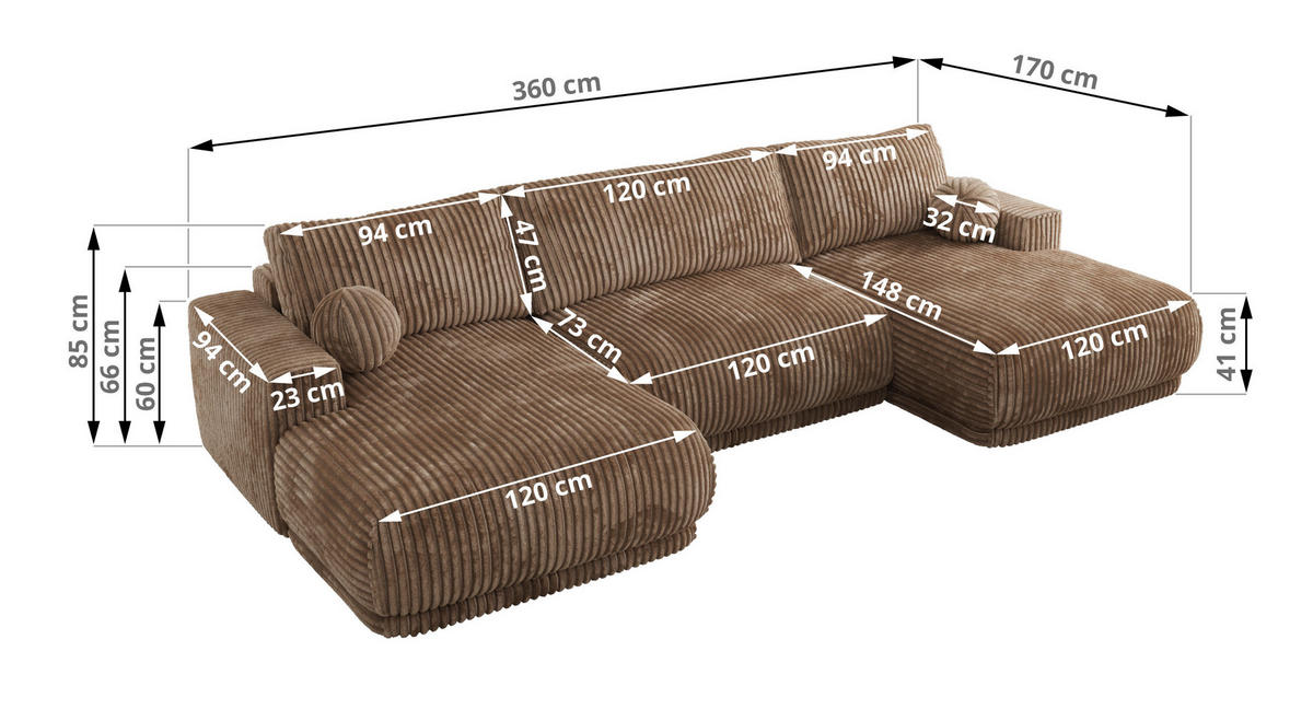 SEDACIA SÚPRAVA RINA U Hnedá Menčester - hnedá/čierna, textil/plast (360/85/170cm) - MKS