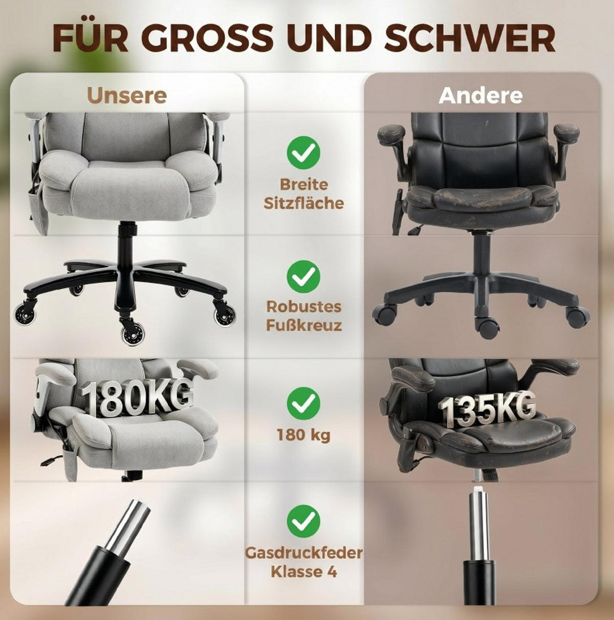 DREHSTUHL 82/72/122 cm hellgrau aus Metall mit Airbag-Lendenstütze und klappbaren Armlehnen - Hellgrau, Metall (82/122/70cm) - OKWISH
