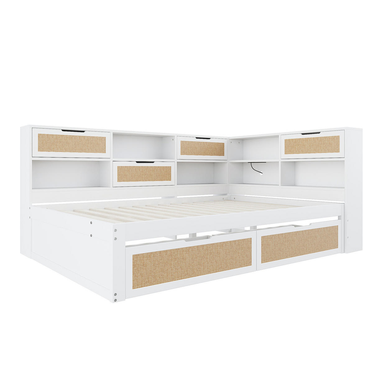 POHOVKA na spaní 140/200 cm bílá z MDF s úložným prostorem a USB nabíjením - bílá, kompozitní dřevo (140/200cm) - OKWISH