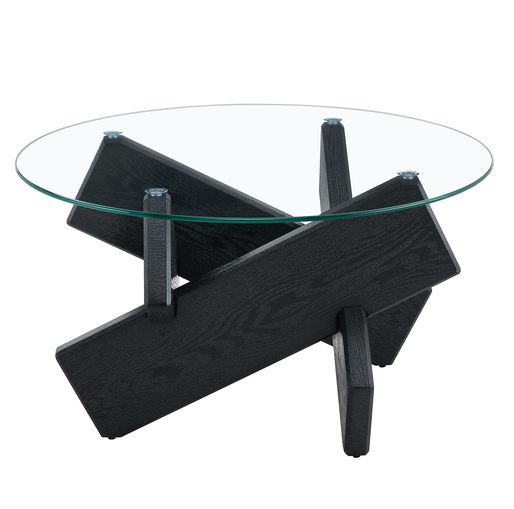 COUCHTISCH 79/45 cm aus MDF und Glas mit Kreuzgestell in Schwarz/Transparent - Schwarz, Holzwerkstoff (79/79/45cm) - Flora Grace