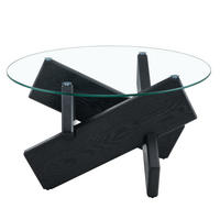 COUCHTISCH 79/45 cm aus MDF und Glas mit Kreuzgestell in Schwarz/Transparent - Schwarz, Holzwerkstoff (79/79/45cm) - Flora Grace