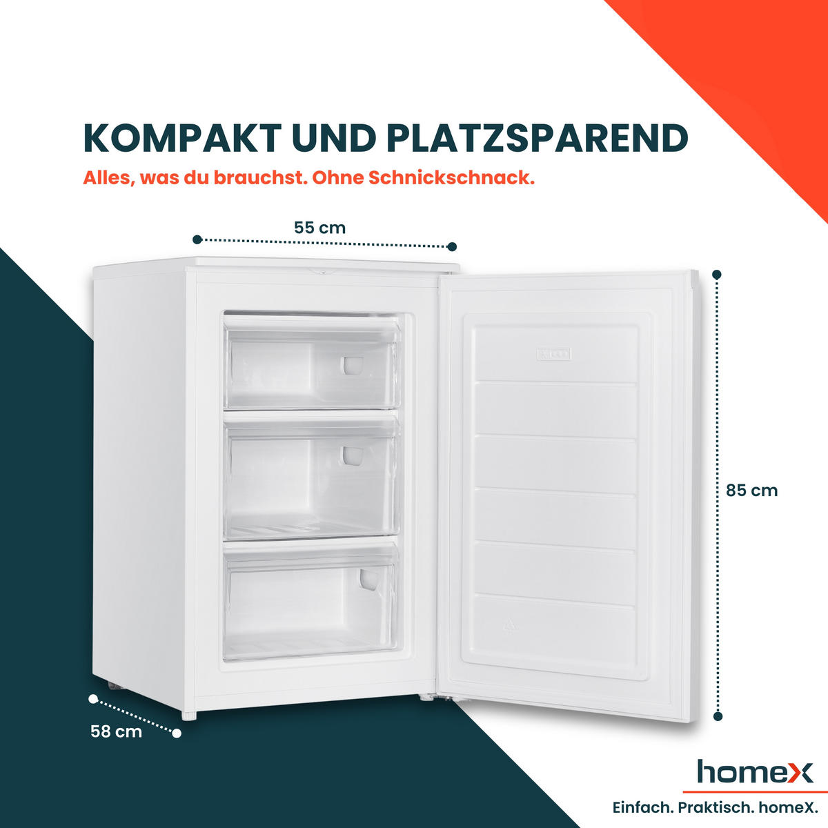 GEFRIERSCHRANK klein - 87L Nutzinhalt, 4-Sterne Gefrieren, kompakt und freistehend, leise, weiß - Weiß, Kunststoff/Metall (55/85/58cm) - homeX