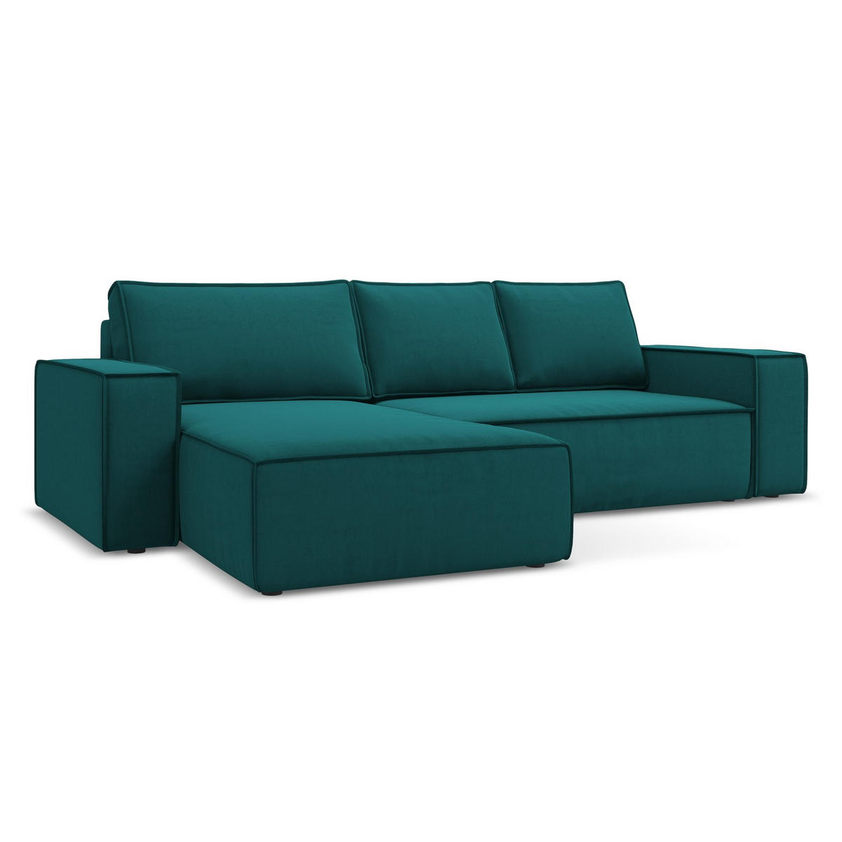 ECKSOFA mit Schlaffunktion Samt Stoff Blau - Blau/Petrol, Kunststoff/Textil (185/290cm) - LaMiaSofa
