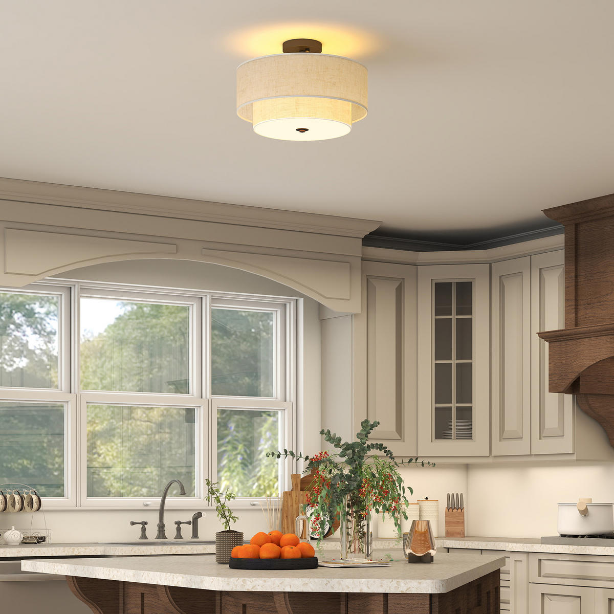 DECKENLEUCHTE Hängend mit 3 x E14 Fassung Creme - Creme, Metall (40/40/26cm) - HOMCOM