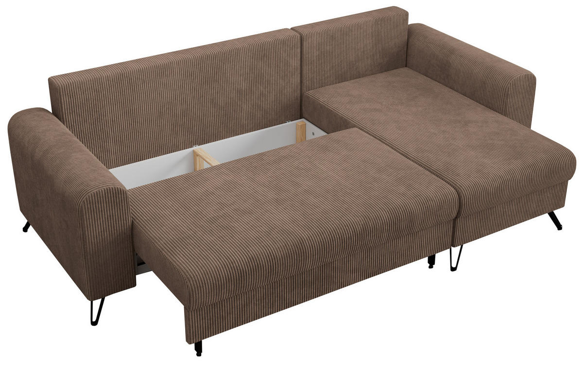 ECKSOFA Hugo Cord Hellbraun - Hellbraun/Schwarz, Textil/Metall (242/140cm) - MKS