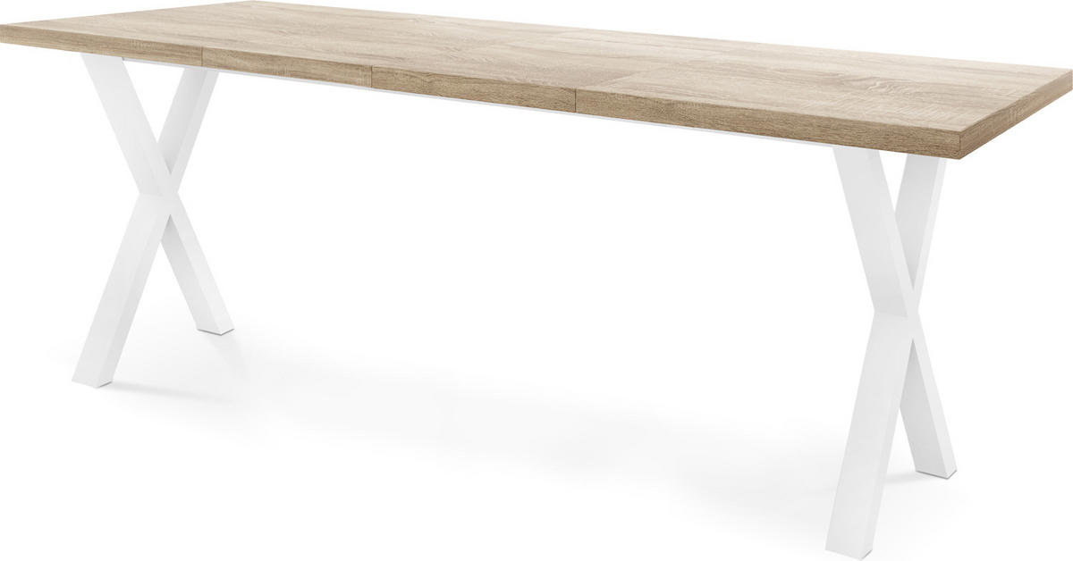 ESSTISCH Luiza rechteckig ausziehbar, Sonoma Eiche 120-220/80/76 cm - Weiß/Sonoma Eiche, Holzwerkstoff/Metall (120/80/76cm) - WFL GROUP