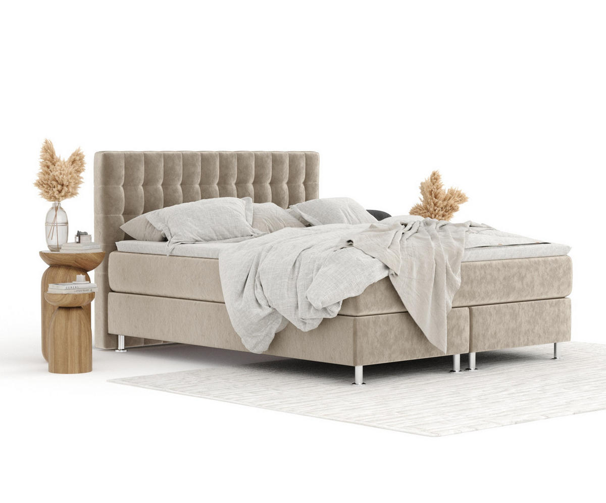 BOXSPRINGBETT Sorrento Beige 200/200 cm mit Latex-Topper - Beige/Silberfarben, Holz/Holzwerkstoff (200/200cm) - Maison de Reve