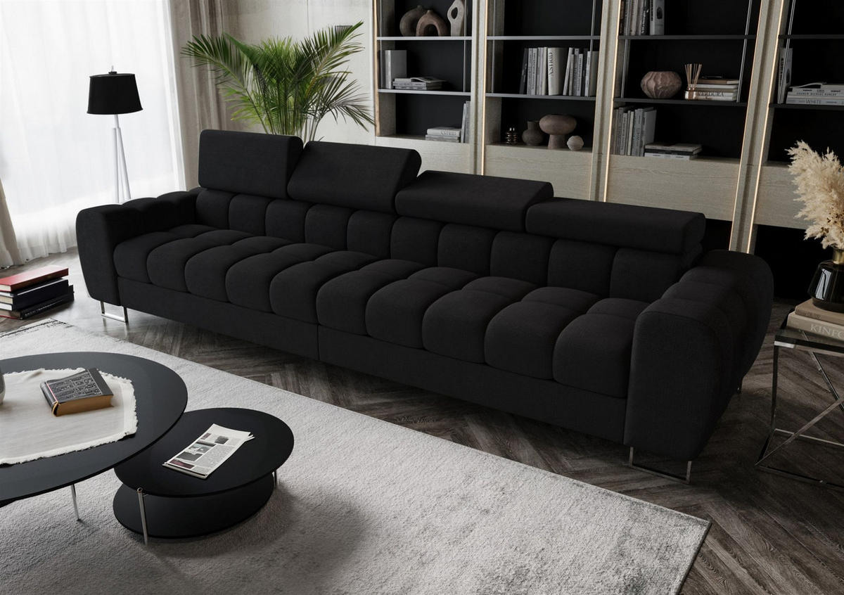SOFA 4-sitzer Bastien In Stoff Moly - Schwarz, Holzwerkstoff/Textil (335/95/97cm) - Fun Möbel