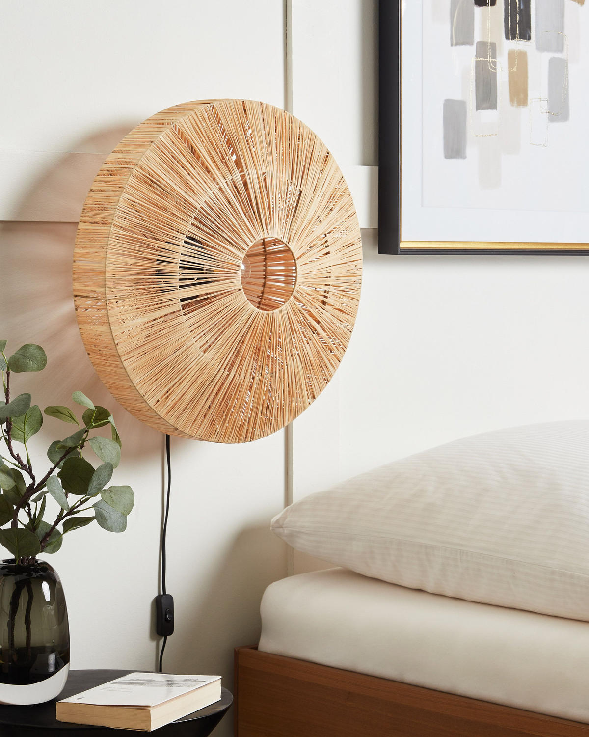 WANDLAMPE Naturfarben/Schwarz Lumut - Schwarz/Naturfarben, Naturmaterialen (48/48/20cm) - Beliani