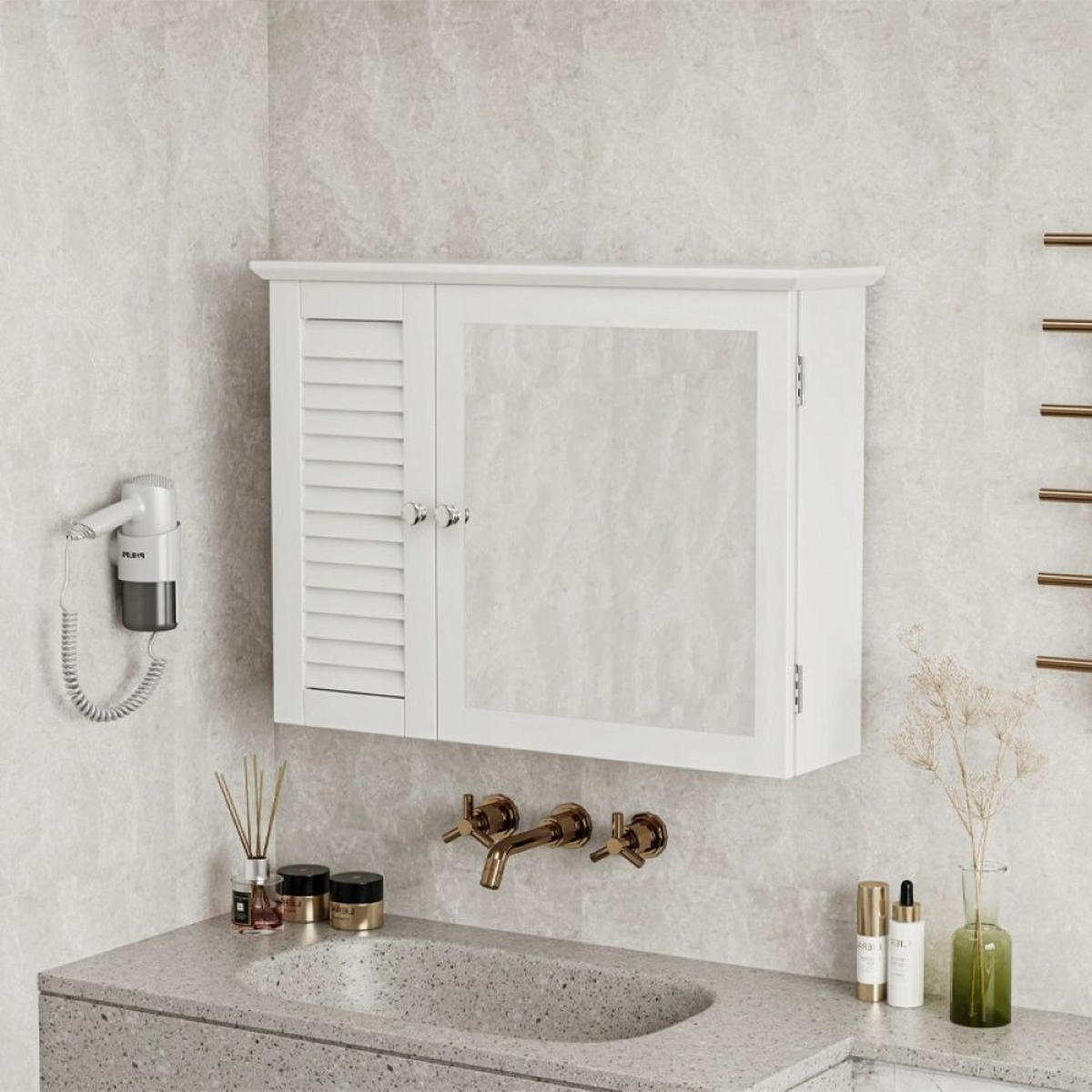 BADEZIMMERSCHRANK, weiß 65/15/49 cm - Weiß, Holzwerkstoff (65/49/15cm)