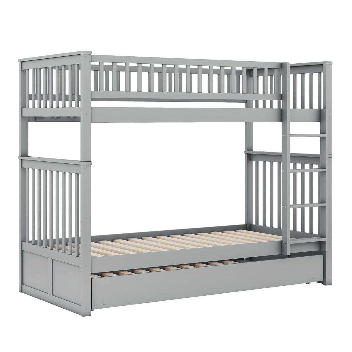ETAGENBETT 90/200 cm grau mit Ausziehbett und stabiler Treppe - Grau, Holz (90/200cm) - OKWISH