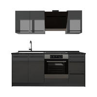 SINGLEKÜCHE R-Line, Anthrazit Hochglanz/Anthrazit, 180 cm ohne Arbeitsplatte - Schwarz Hochglanz/Anthrazit, Holzwerkstoff (180/206.8/46cm) - Vicco