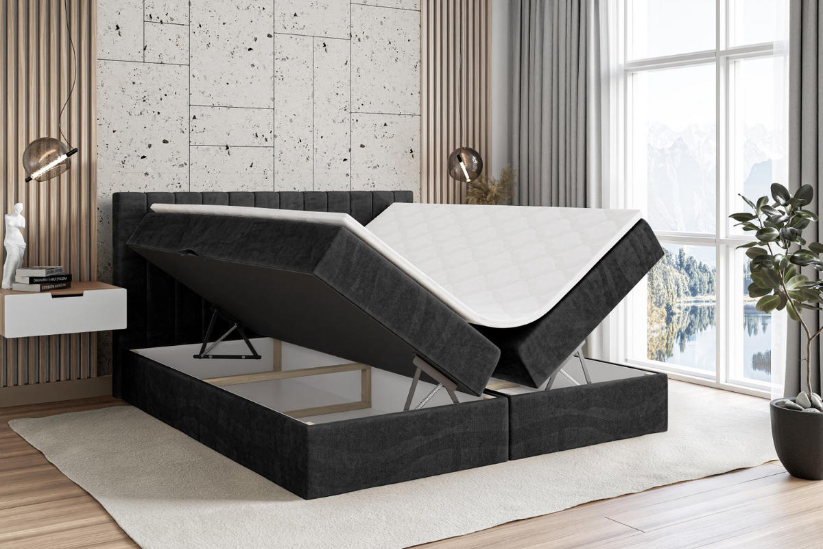 BOXBETT mit Matratze H3 und Lattenrost - EDITA - 200x200 cm Schwarz - Schwarz, Holzwerkstoff (200/200cm) - ALTDECOR