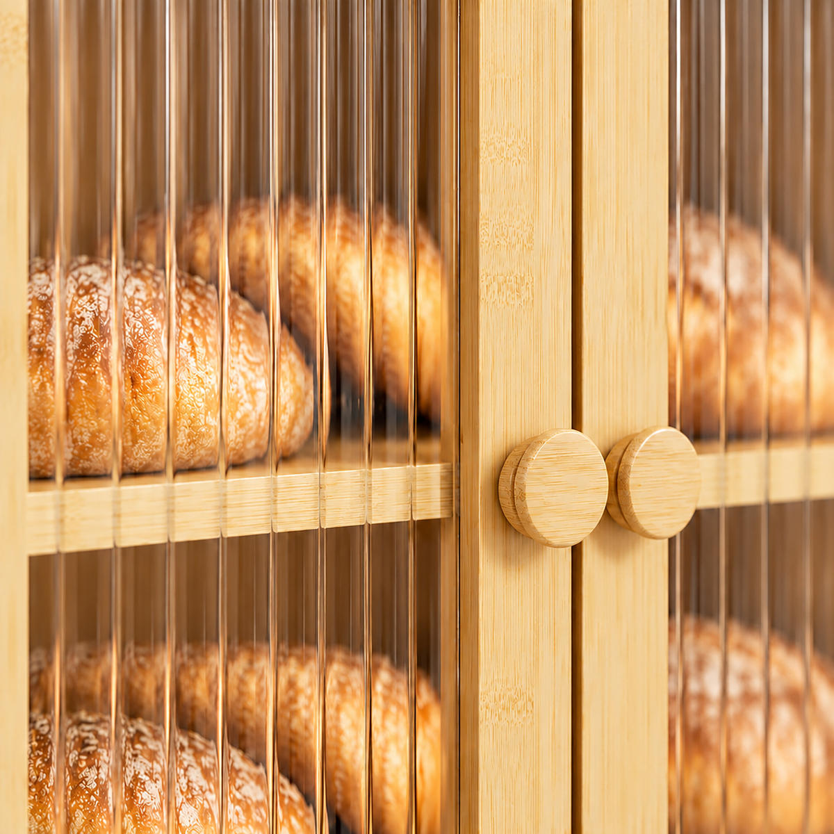 BROTKASTEN Natur Bambus 2 Etagen Sichtfenster 34x36x22 cm - Hellbraun, Holz/Kunststoff (36/34/22cm) - Relaxdays