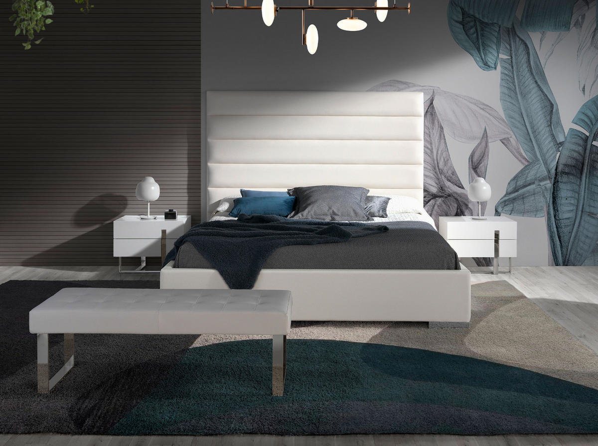 SITZBANK Rechteckig Weiß Stahl 120/45/42 cm - Edelstahlfarben/Weiß, Leder (120/42/45cm) - ANGEL CERDA
