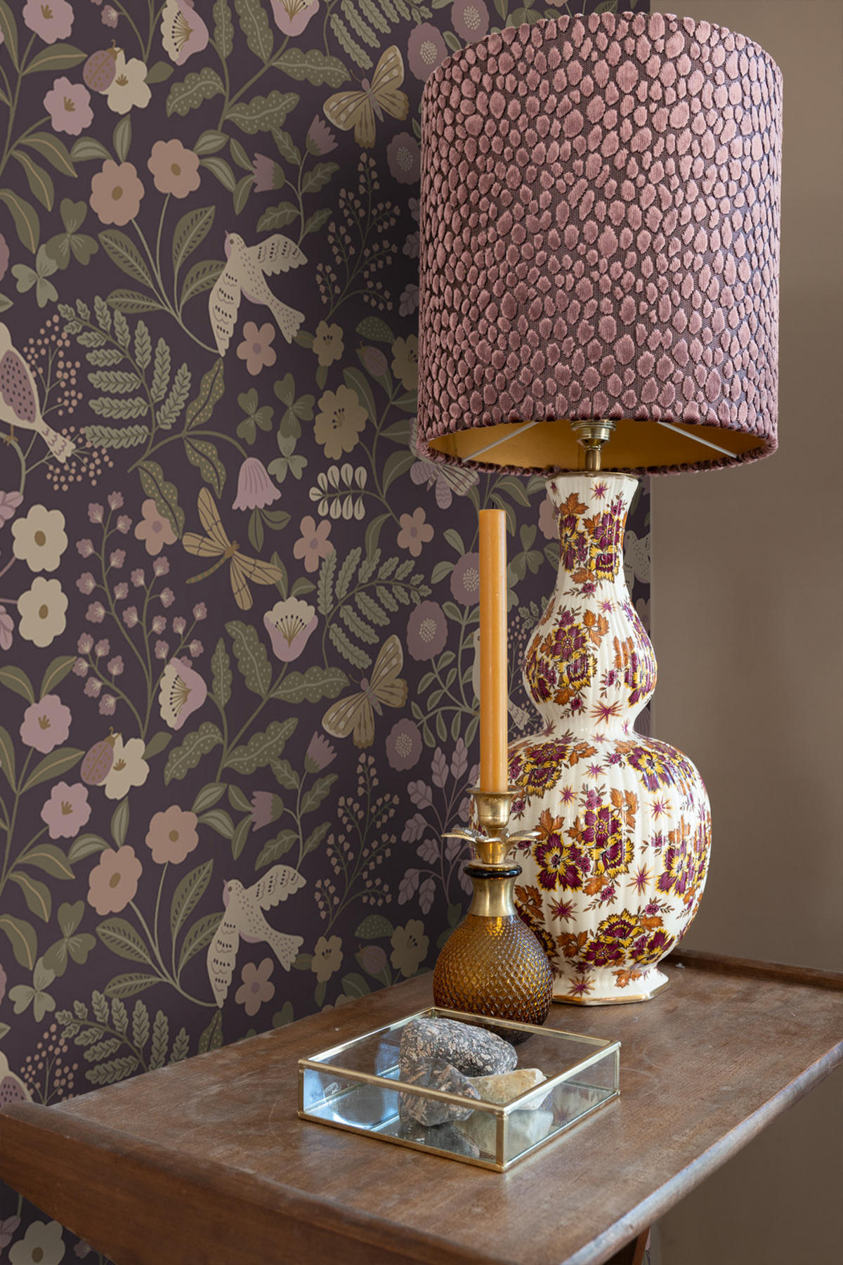 TAPETE Blumen und Vögel 53 cm x 10.05 m - Lila, Papier (53/0.1cm) - ESTAhome