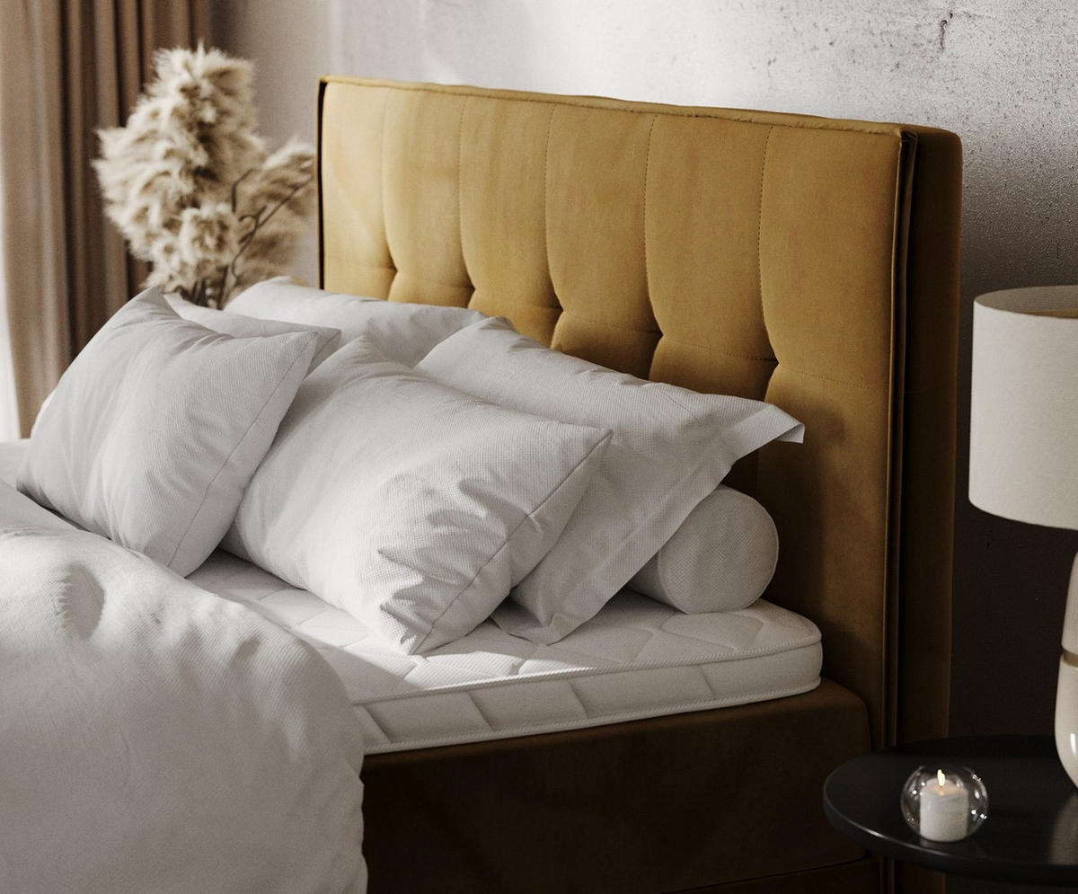 BOXBETT Tivra 200/200 cm Honiggelb im Kronos Stoff - Schwarz/Honig, Holz/Holzwerkstoff (200/200cm) - AltaBeds