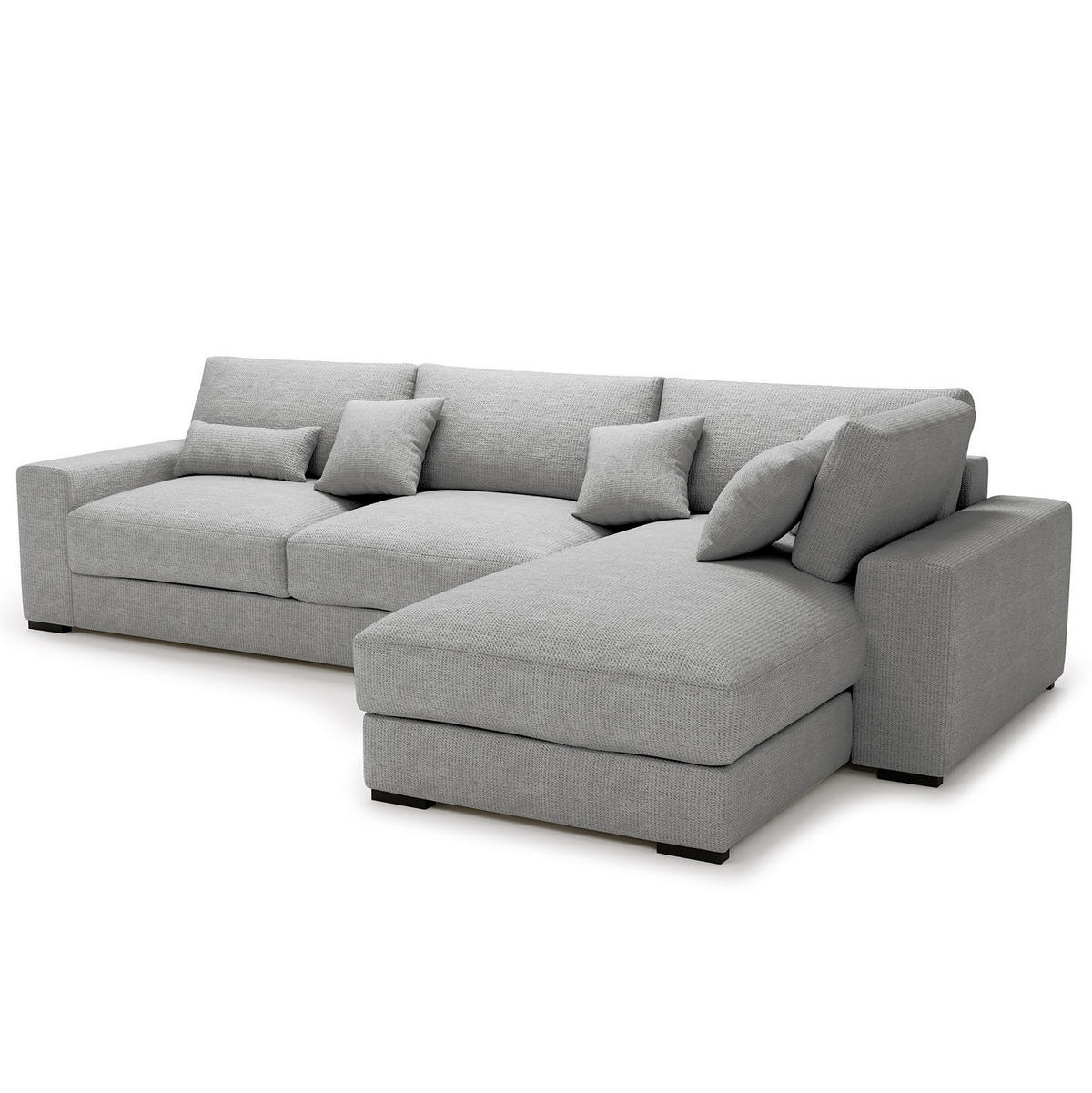 ECKSOFA mit Longchair - Silberfarben/Schwarz, Kunststoff/Textil (340/205cm) - home24