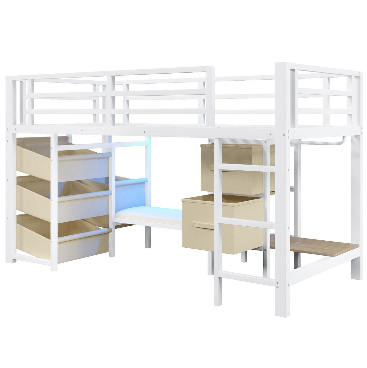 HOCHBETT 90/200 cm aus Metall mit LED-Beleuchtung und Stauraum in Weiß - Weiß, Metall (90/200cm) - Flora Grace