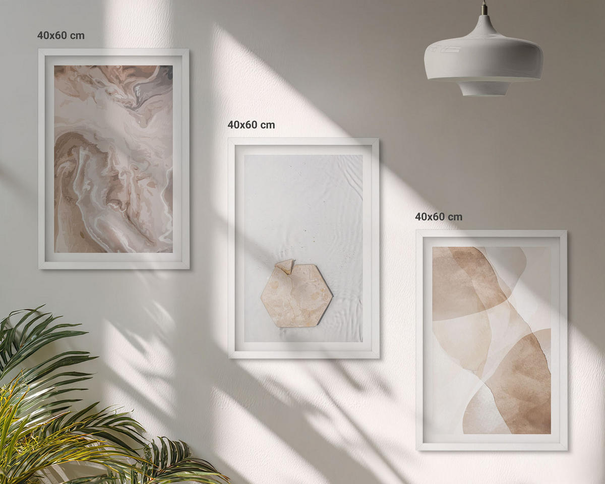 WANDBILDER 3er-Set - 40x60 cm Weißer Rahmen - Designerabstraktion der Natur - Weiß, Kunststoff (40/60cm) - ArtPrintCave