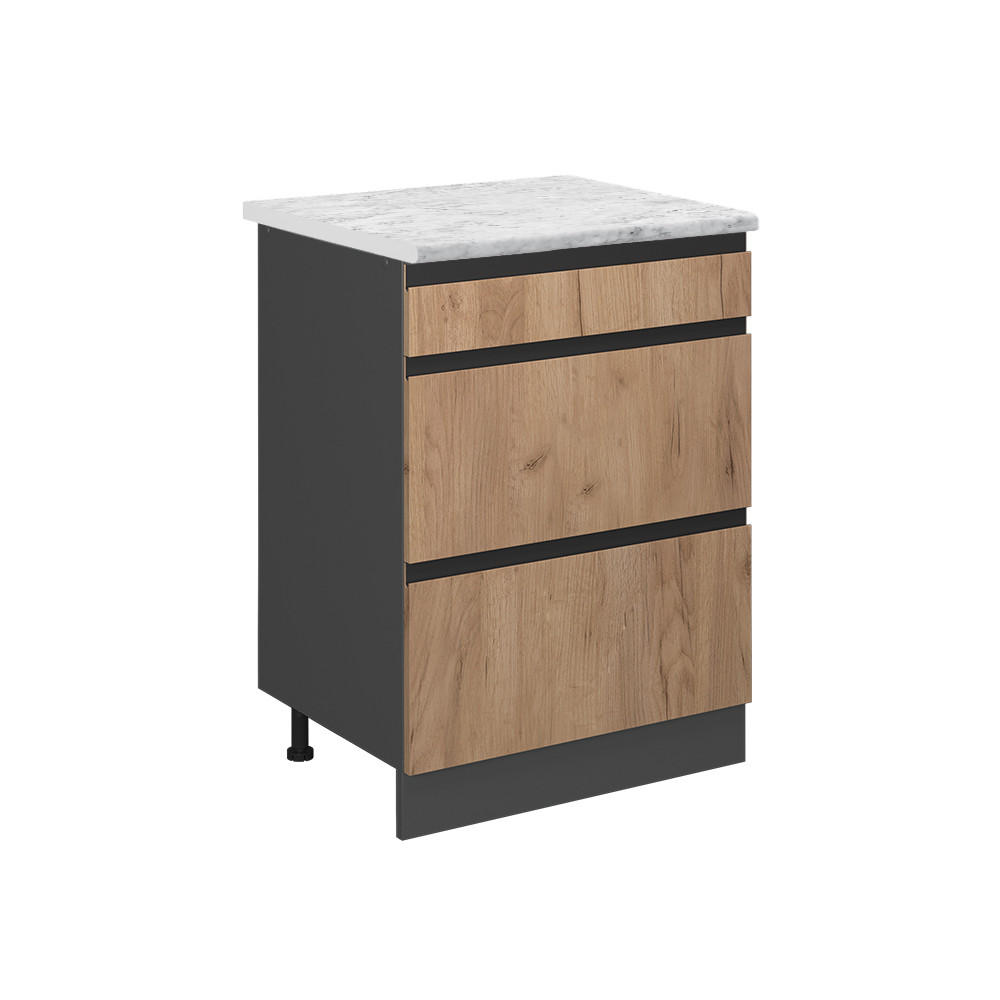 SCHUBLADENSCHRANK R-Line Goldkraft Eiche 60 cm AP Marmor - Anthrazit/Eiche Wotan, Holzwerkstoff (60/81.6/60cm) - Vicco