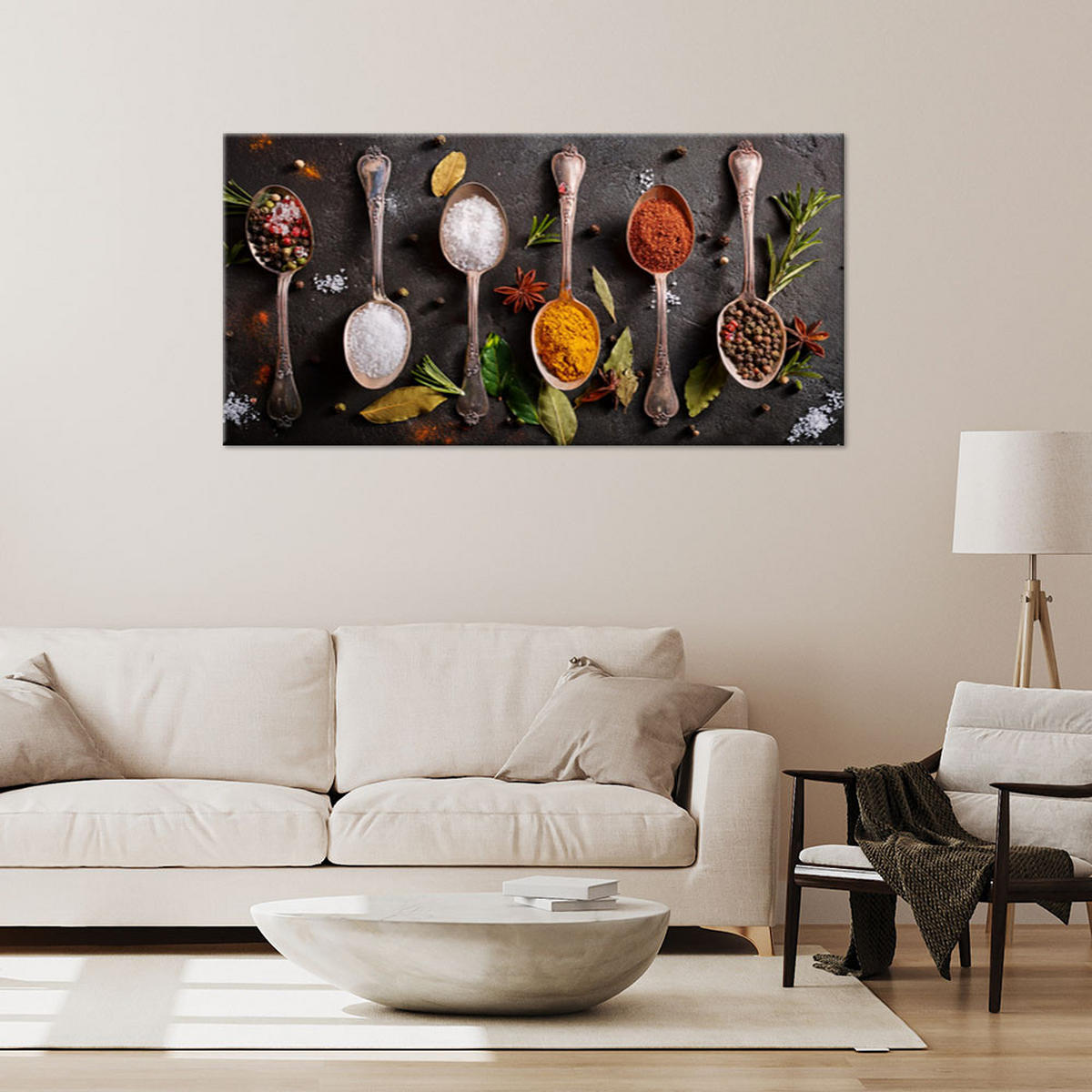 LEINWANDBILD Gewürze Kräuter Besteck 80x40cm - Multicolor, Textil (80/40cm) - Feeby