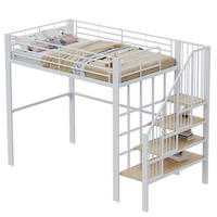 HOCHBETT aus Metall und Holz 140x200 cm Weiß mit Treppe und Stauraum - Weiß, Metall (140/200cm) - Modfu