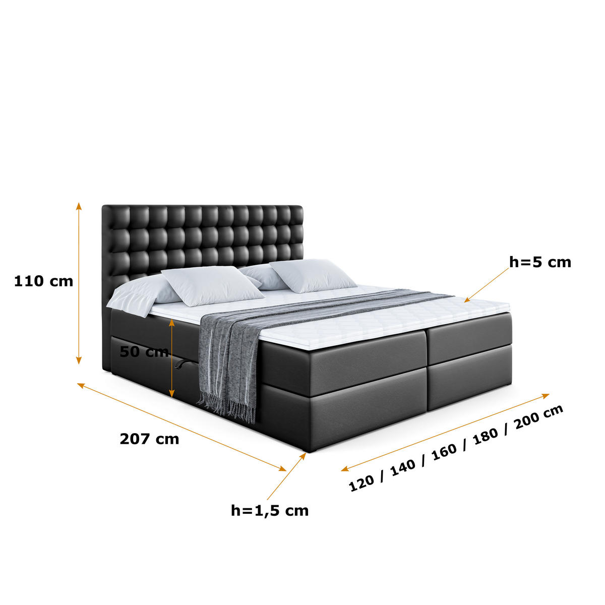 BOXBETT mit H3-Matratze und Lattenrost - VIONE - 120x200 Schwarz Hochglanz - Schwarz Hochglanz, Holzwerkstoff (120/200cm) - ALTDECOR