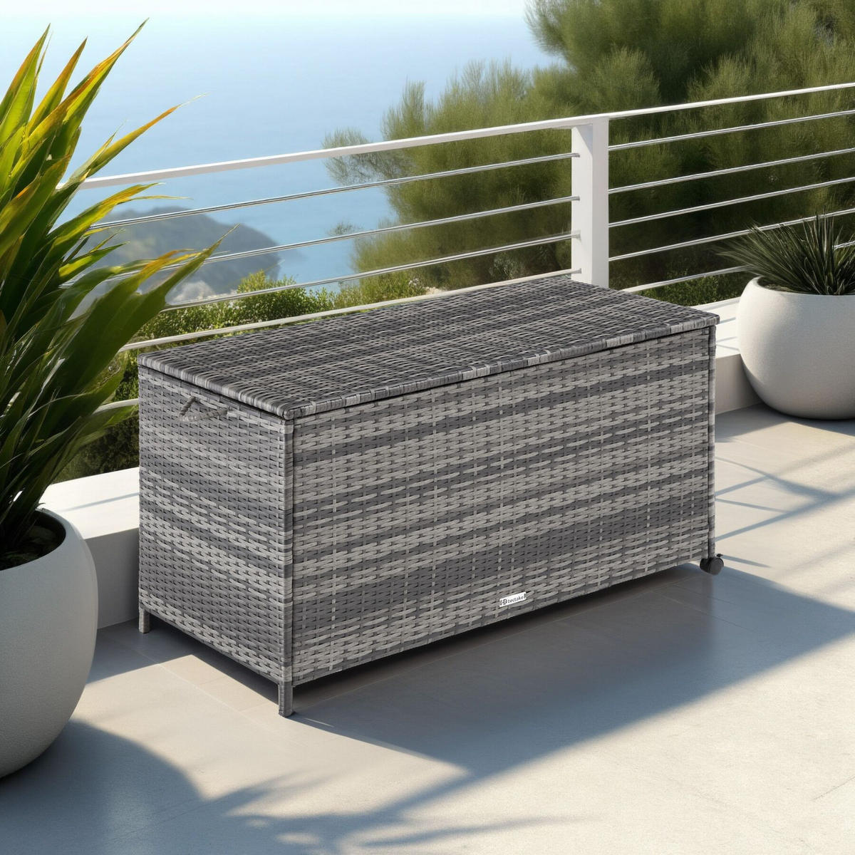 AUFLAGENBOX Kuusamo, 117 x 54 x 64 cm, hellgrau/dunkelgrau - Dunkelgrau/Hellgrau, Kunststoff (54.5/63/117cm) - tectake