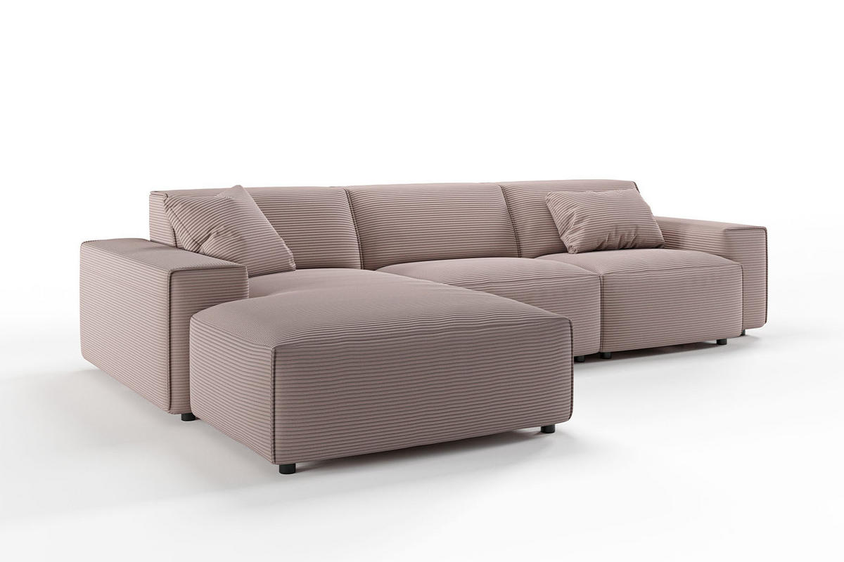 ECKSOFA RANI Pink Cord - Pink/Schwarz, Kunststoff/Textil (299/189cm) - KAWOLA